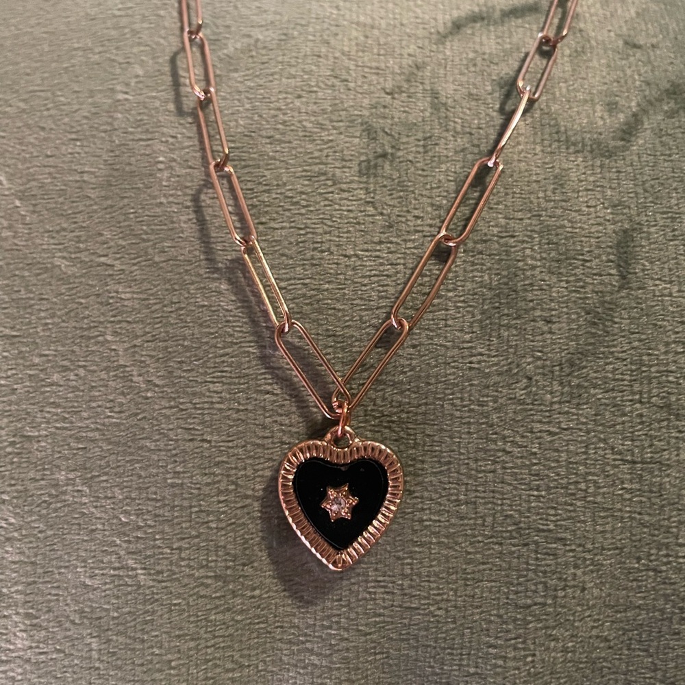Forever 21 Gold Heart Necklace with Black Center